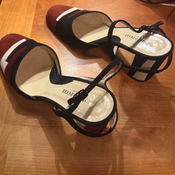 Emilio Pucci Italian Suede Colorblock Block Heel Slingbacks Size 39 - Picture 3 of 9